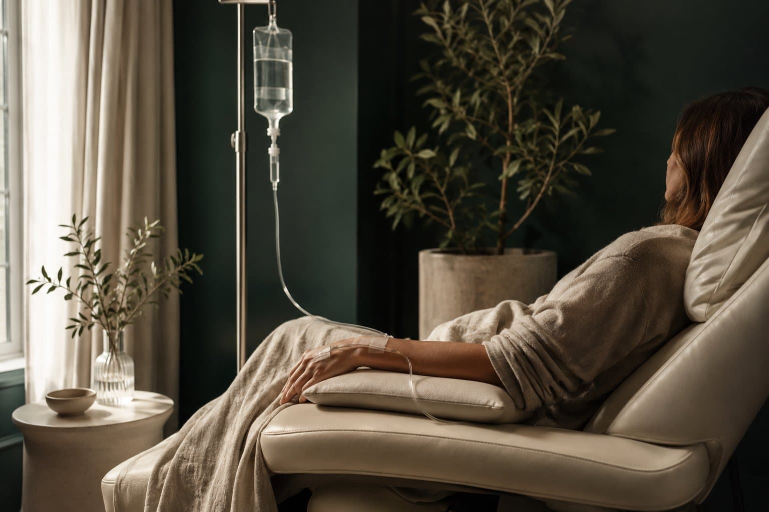 A client resting under a blanket during a private treatment session