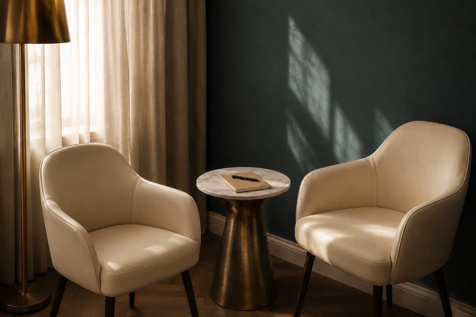 A quiet seating corner in soft daylight