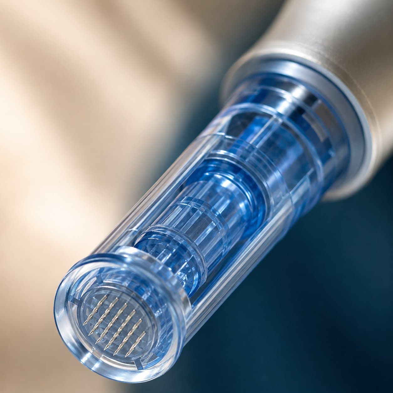 The needle cartridge of a microneedling device in close detail